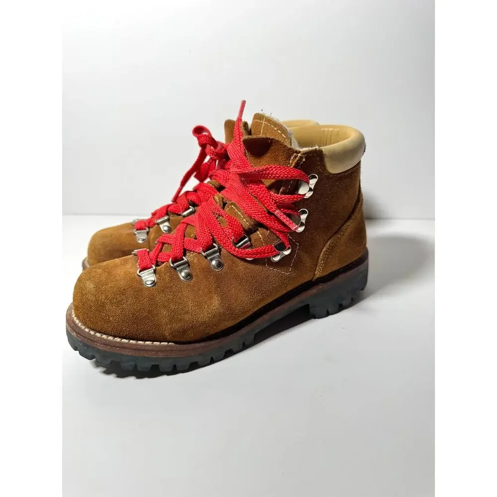 Vintage 70s Mont Blanc Hiking Boots Leather Sherpa Lined Vibram‎ Men 7B/Women 9
